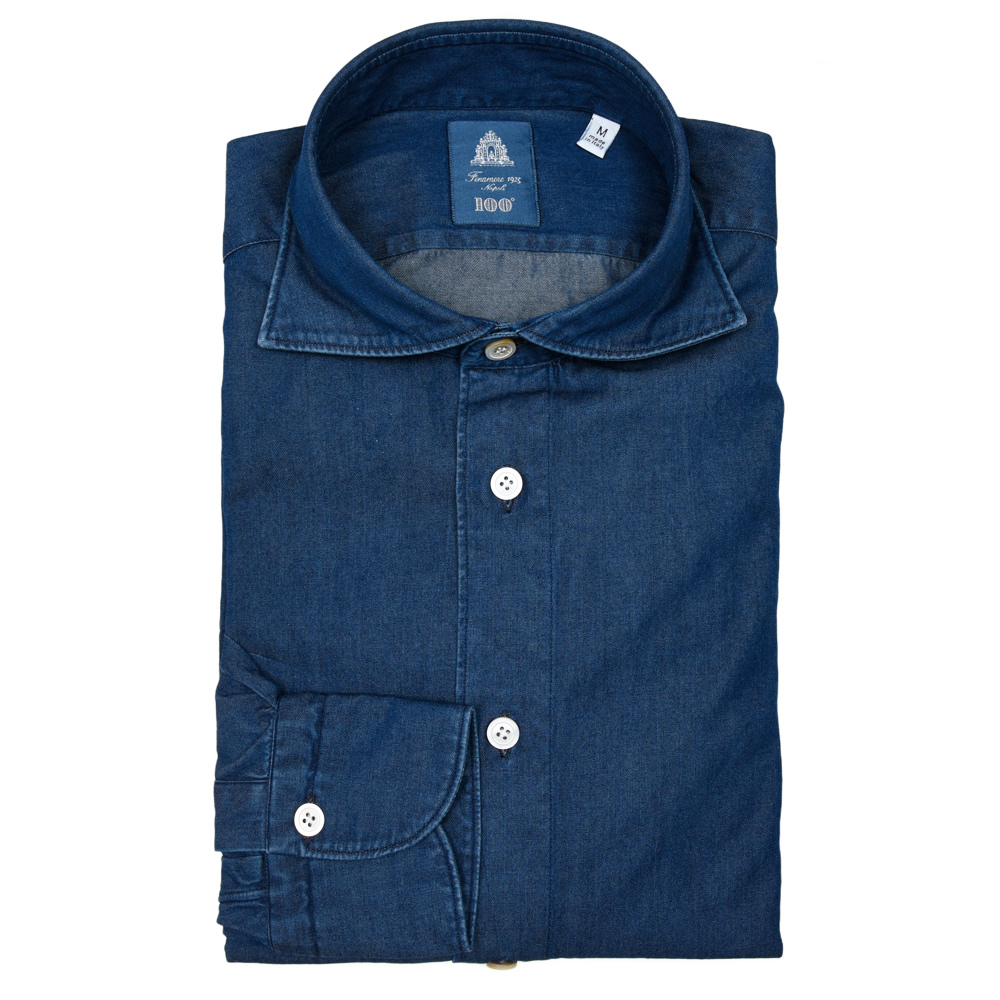 Finamore / フィナモレ<br>SIMONEシモーネ/BALIバーリ コットンライトデニムカッタウェイワイドカラーシャツ C0160D 71052003012